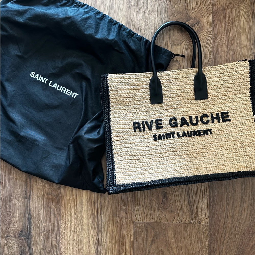 Saint Laurent Women’s Rive Gauche Raffia Tote Bag - Picture 3 of 7